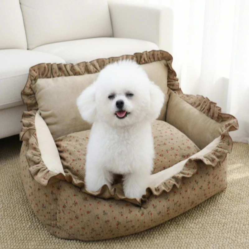 

Cat Nest Pet Sleeping Beds Princess Style Sofa Nest with Backrest Pillow Small and Medium-sized Cat Puppy Comfortable Beds