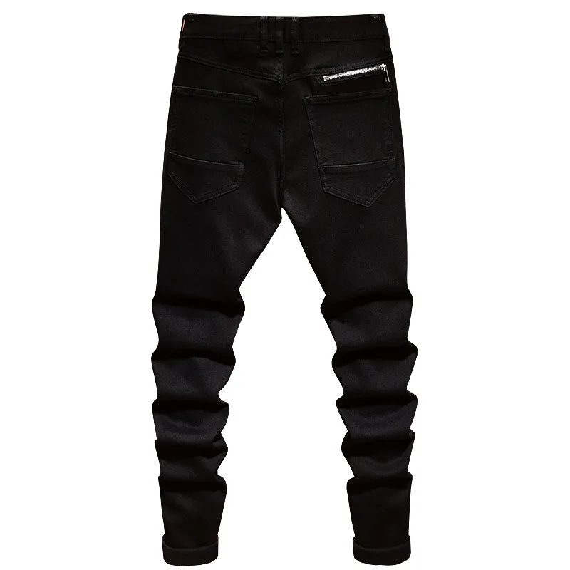 

Высококачественные черные мужские джинсы 2025 года, новые повседневные модные брендовые брюки с индивидуальным дизайном на молнии, облегающие брюки с маленькими штанинами