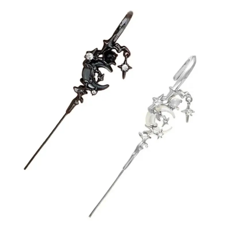 31BB 1 Pair Moon Tassels Earrings Chain Earrings Studs Earrings Pendant Earring Alloy Texture Present for Fashion Enthusiasts