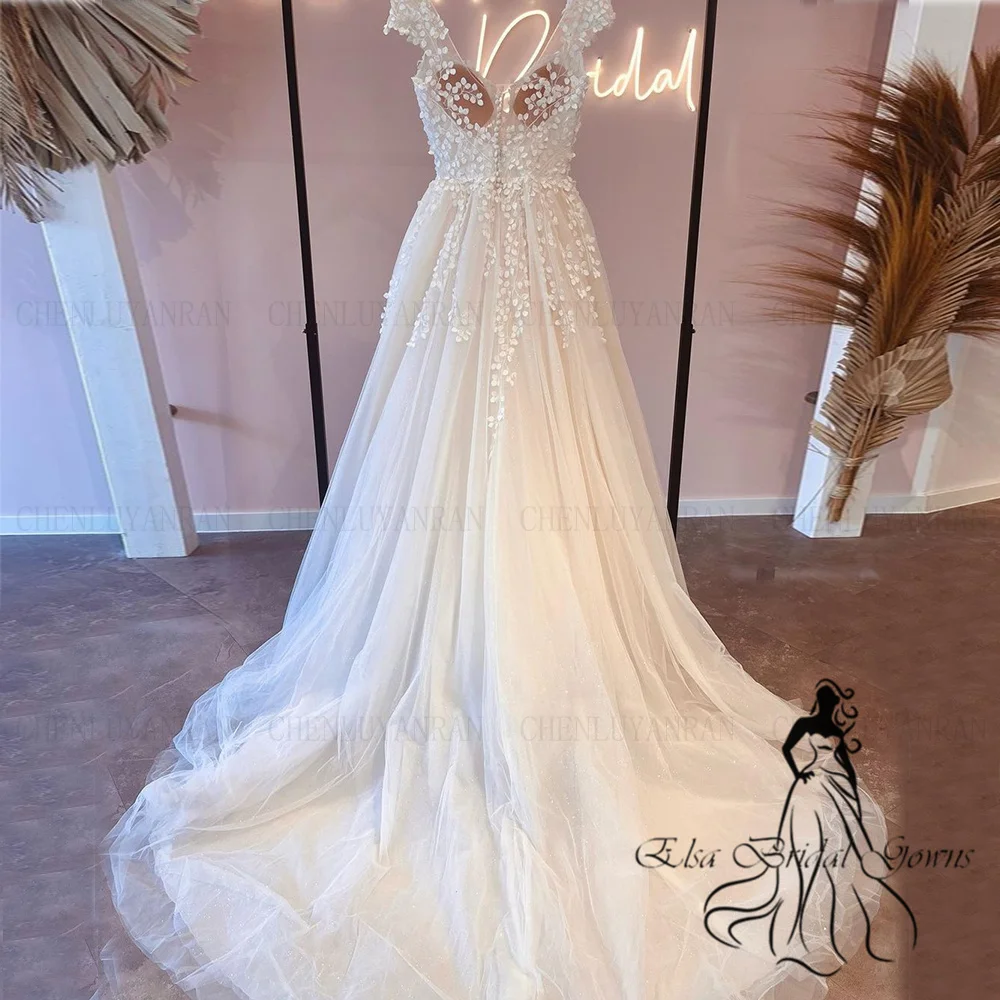 High Quality Wedding Dresses Boho V-Neck Tulle Bride Dresses Button Applique Eleglant Dresses For Women 2025 Robe De Mariée