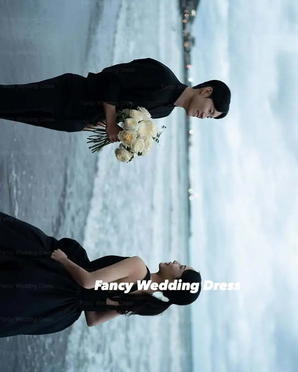 Vestido de noche negro sencillo y elegante con cuello redondo, sesión de fotos de playa, vestido de novia de tafetán sin mangas, corsé con cremallera trasera personalizado