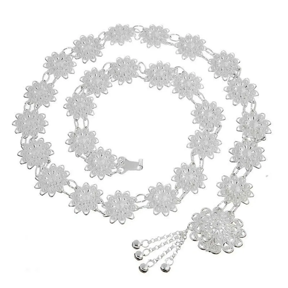 

Traditional Metal Ethnic Style Belt Silver Tassel Gold Belt Hollow Out Wrist Jewelry Flower Metal Waist Chain Party Decoration