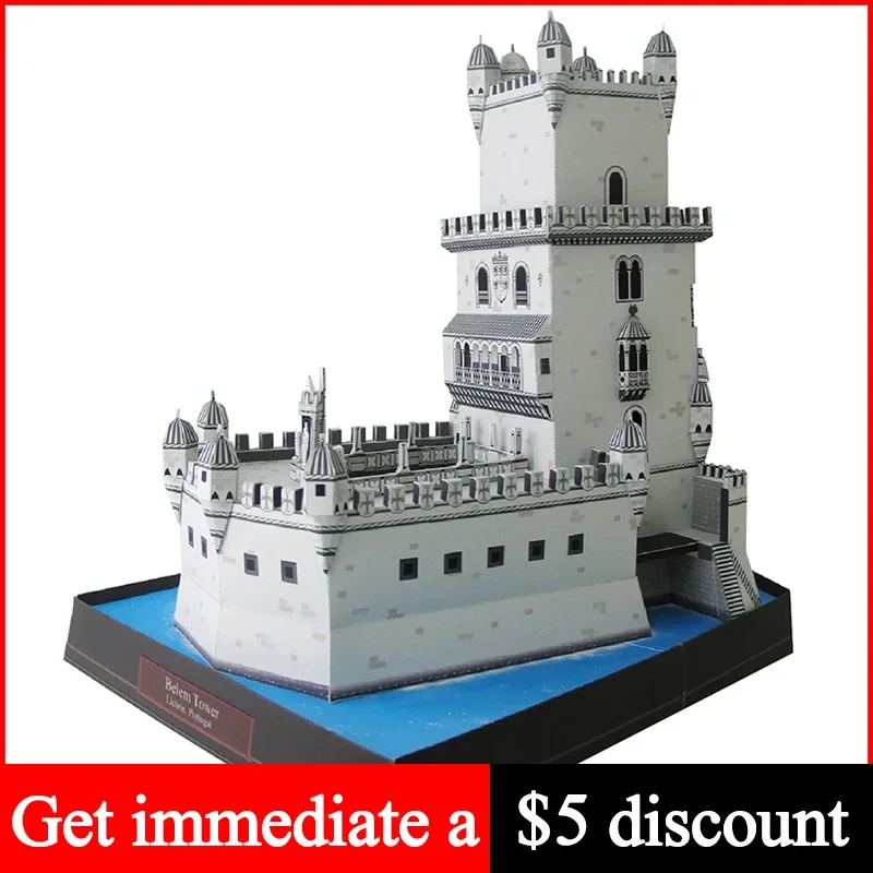 Portugal Belem Tour Mini 3D Papier Modèle Maison Papercraft DIY Art Origami Bâtiment Adolescents Adultes Artisanat Fait Main Jouets QD-157