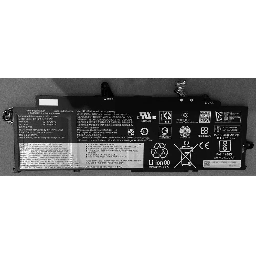 Imagem -04 - Bateria do Portátil para Lenovo Thinkpad T14s Gen Gen 21br Gen 21f6 L21l4p73 15.36v 57wh L21l4p73 Novo Original