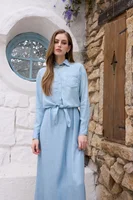 AS  SS26 Lyocell light Denim pinstripe wrap shirt + dress matching set fashionable vitality women's outfit - Image 5