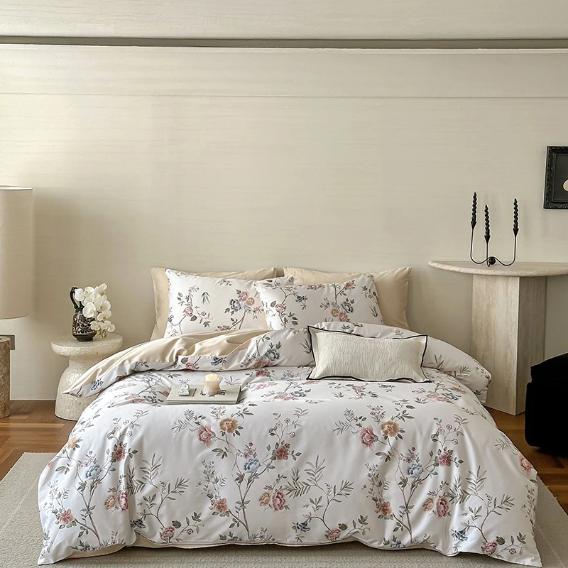 

600TC Egyptian Cotton Floral Style Prints Bedding Set Single Double Queen King Size Duvet Cover Flat/Fitted Bed Sheet Pillowcase