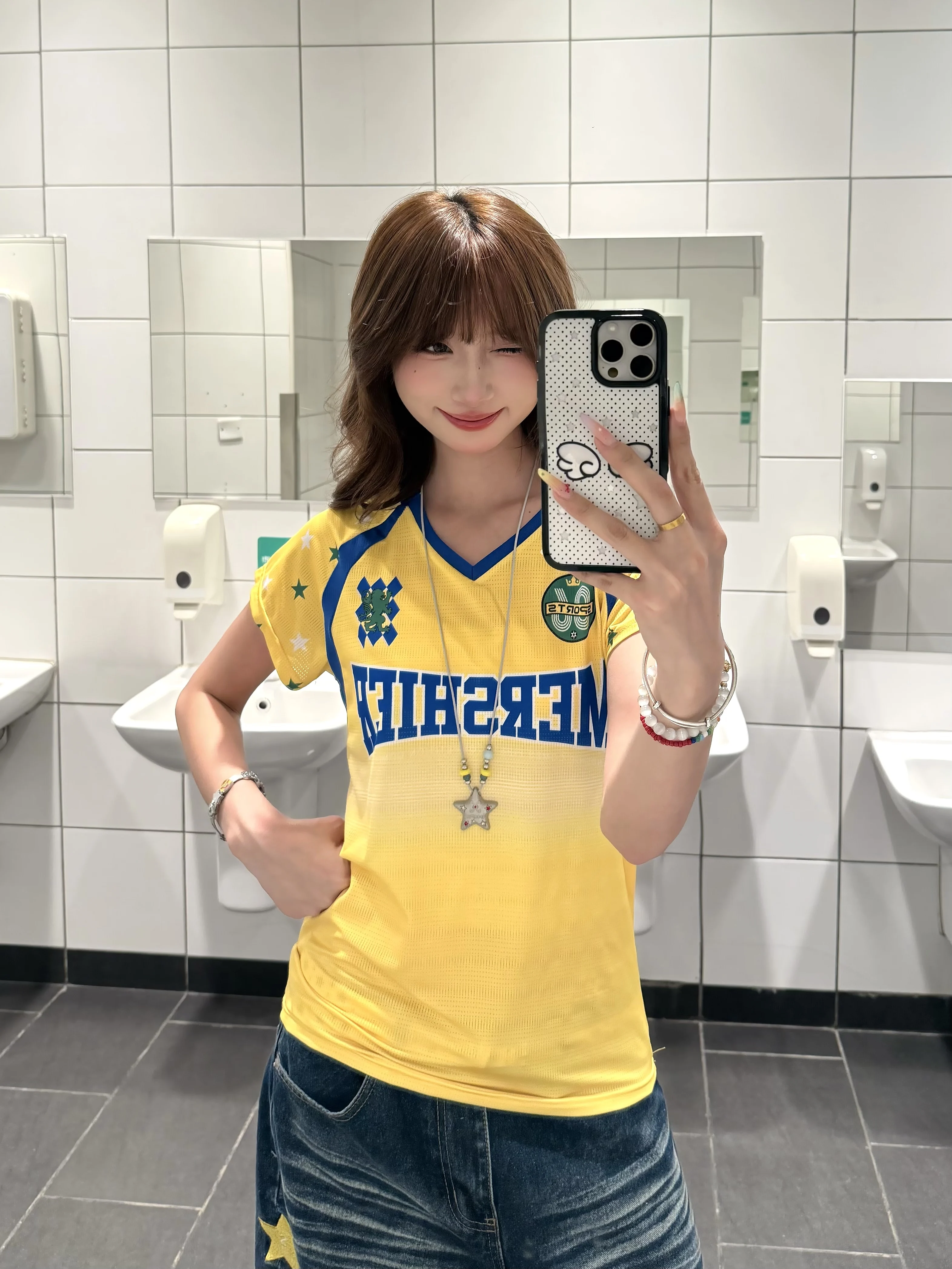 BeOurRule American Retro Star V-neck Breathable Women's Short Sleeve T-shirt Slimming Top Casual Classic Cotton Blend