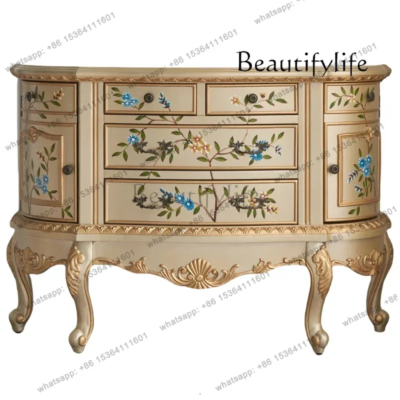 

European and American French entrance cabinet Semicircular engraved decoration living room Bedroom storage TV cabinet Solid wood