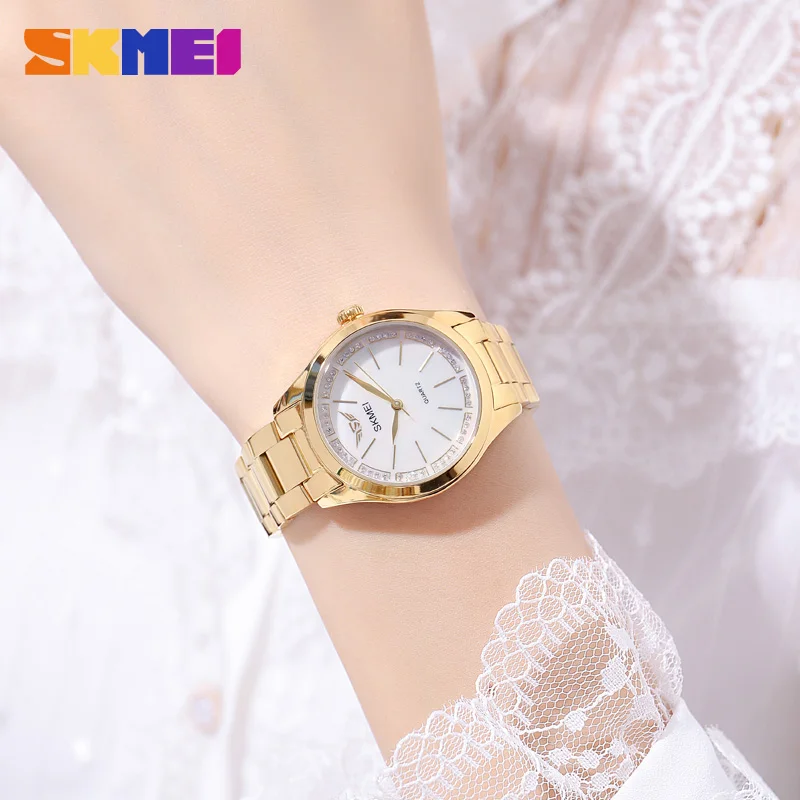 SKMEI Original Brand Quartz Watch Luxury Stainless Steel Strap Casual Fashion Women\'s Wristwatch Waterproof Ladies Watches