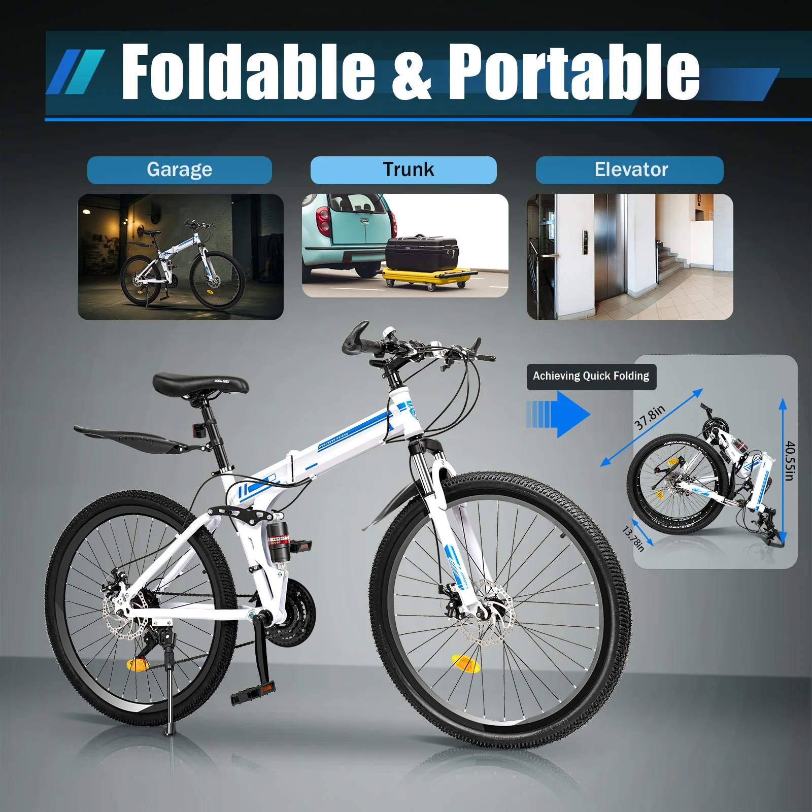 

21-Speed MTB Bicycle 26" Folding Mountain Bike with Dual Disc Brake Men Women Bikes For Outdoor Aerobic Exercise