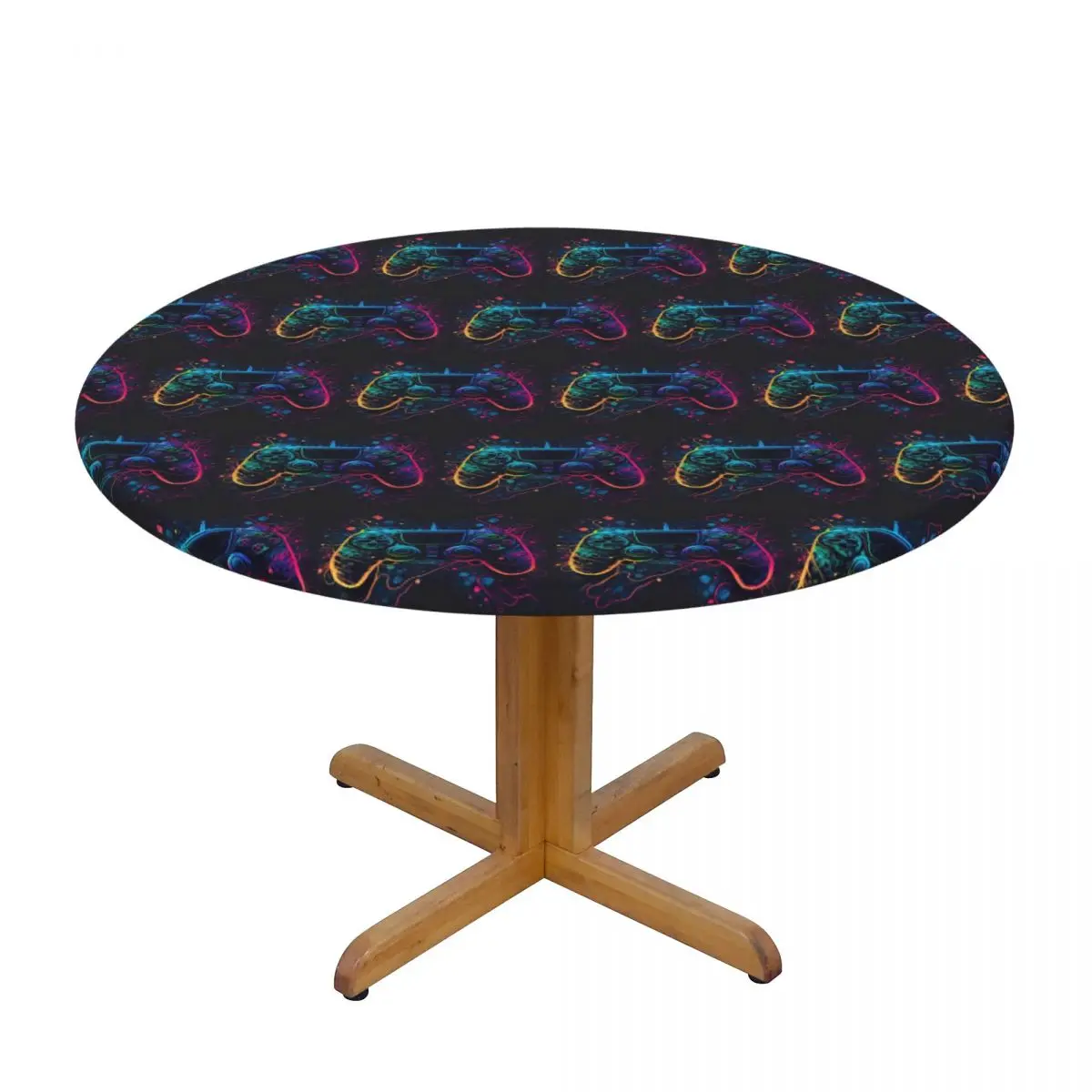 Neon Light Game Controller Gamepad Waterproof Round Tablecloth Oilproof Table Cloth for Kitchen Events Dining Table Cover