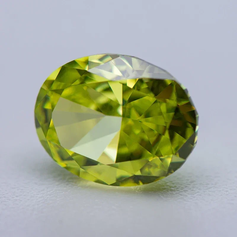 Cubic Zirconia Synthetic Gemstone Apple Green Color Oval Shape 5A 4k Crushed Ice Cut Loose Lab Cz Stones Extremely Shiny Quality