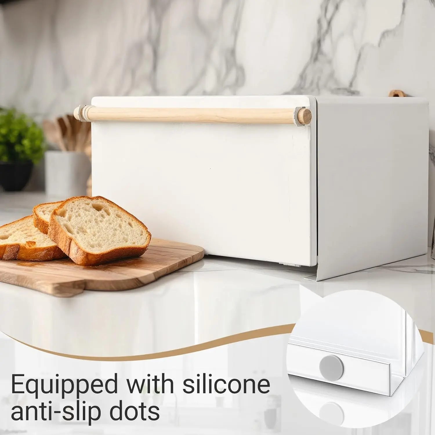 Slim Metal Bread Box with Wood Handle, Space-Saving Kitchen Storage Container for Countertops