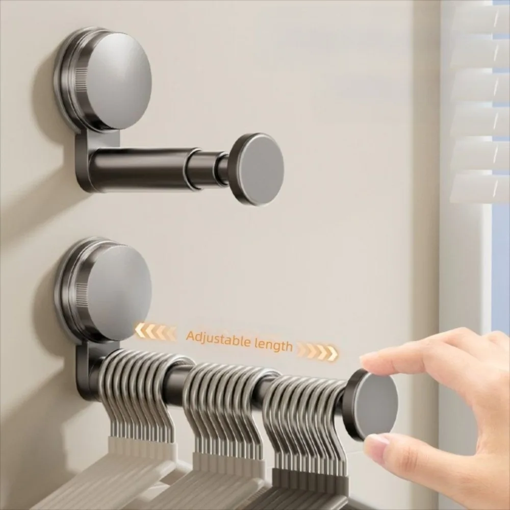 No-Drill Hanger Storage Rack Suction Cup Installation Adjustable Length Folding Rack Retractable Multi-function Hanger Container