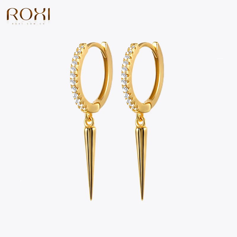 ROXI Fashion Geometry Rivets Hoop Earrings For Women Girls Punk Jewelry Earrings Cz Huggie 925 Sterling Silver Pendientes Mujer