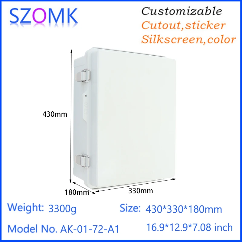 SZOMK PC-Material 430 x 330 x 180 mm, elektronische Box, IP67, wasserdichtes Kunststoffgehäuse, Anschlussdose