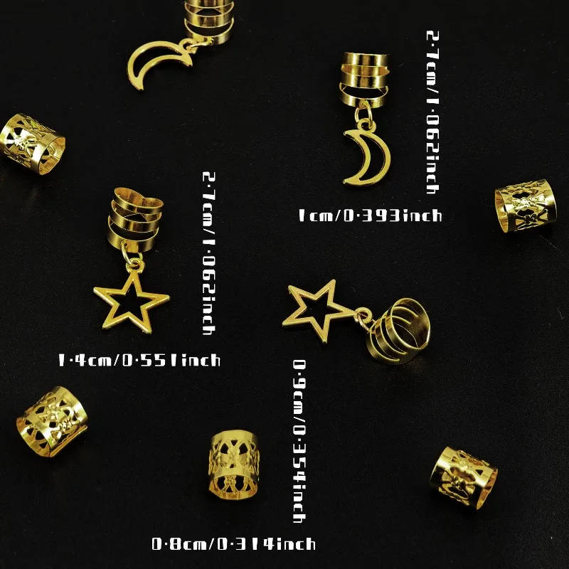 44Pcs Gold Metal Star Moon Hair Rings for Dreadlocks Vintage Style for Woman Braiding Daily Party Non Slip Lightweight Durable - view 4