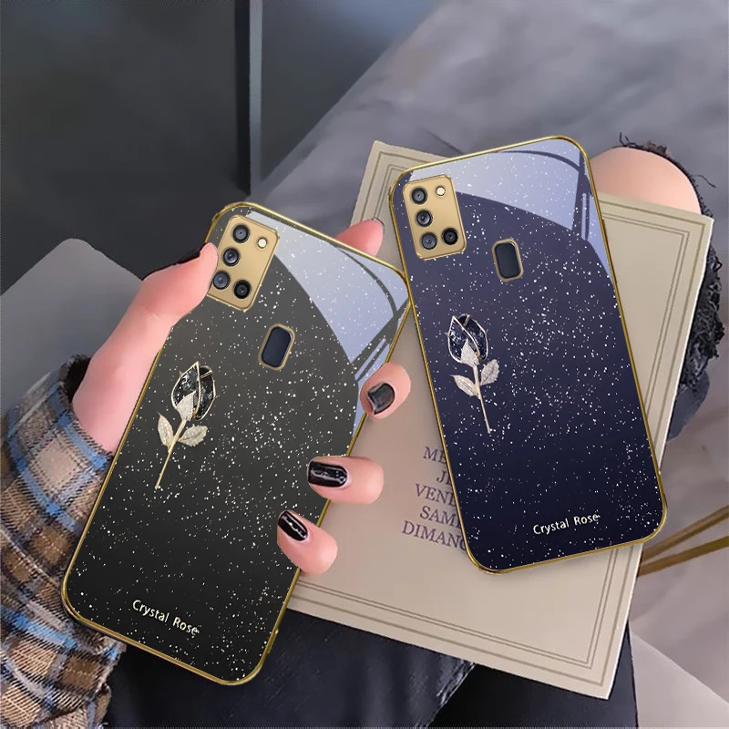 الرائعة كريستال روز لسامسونج A 31 32 A33 A34 35 14 A15 13 A16 25 A26 50 52 53 54 55 56 70 71 72 73 الزجاج الذهبي جراب هاتف