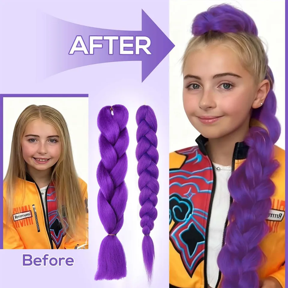 Cabello Sintético para Trenzas de 24 Pulgadas en Púrpura Largo, para Trenzas, Fiestas, Cosplay, Multicolor 4