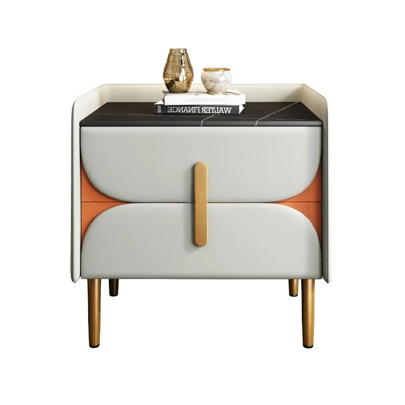 Slate bedside table ins style modern simple light luxury small solid wood bedroom with lock smart leather bedside cabinet