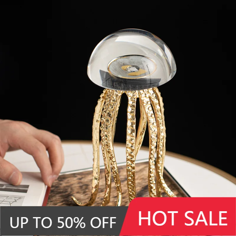 Luxury Jellyfish Figurines Metal Creative Aesthetics Figurine Art Funny Ornament Home Living Room Entrance Desktop Decoration