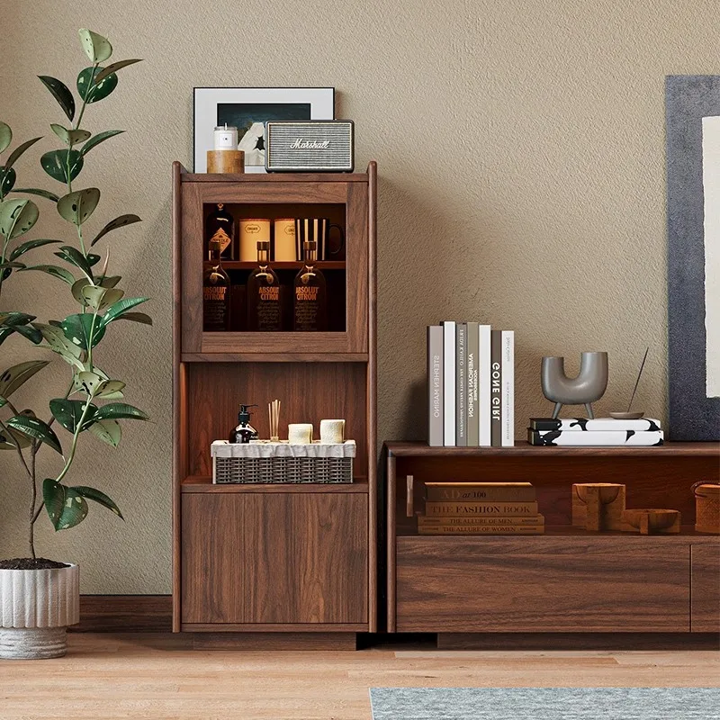 

ck walnut TV cabinet New Chinese-style living room household small apartment All solid wood storage floor-to-ceiling TV cabinet