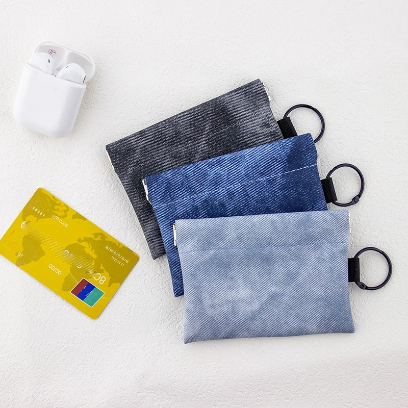 

10 шт. кошельки для монет женские джинсовые однотонные квадратные многофункциональные открытые переносные короткие сумки для хранения