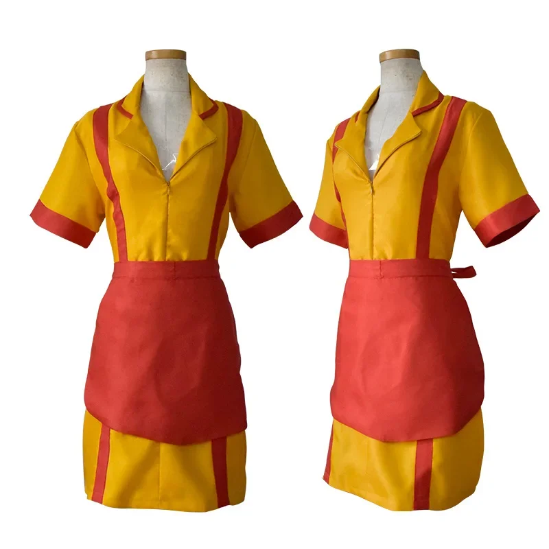 Cosplay Two Broke Girl Max Black Caroline Wesbox Channin Costume Max Caroline Bar Restaurant Work Cloth Apron Dress Halloween