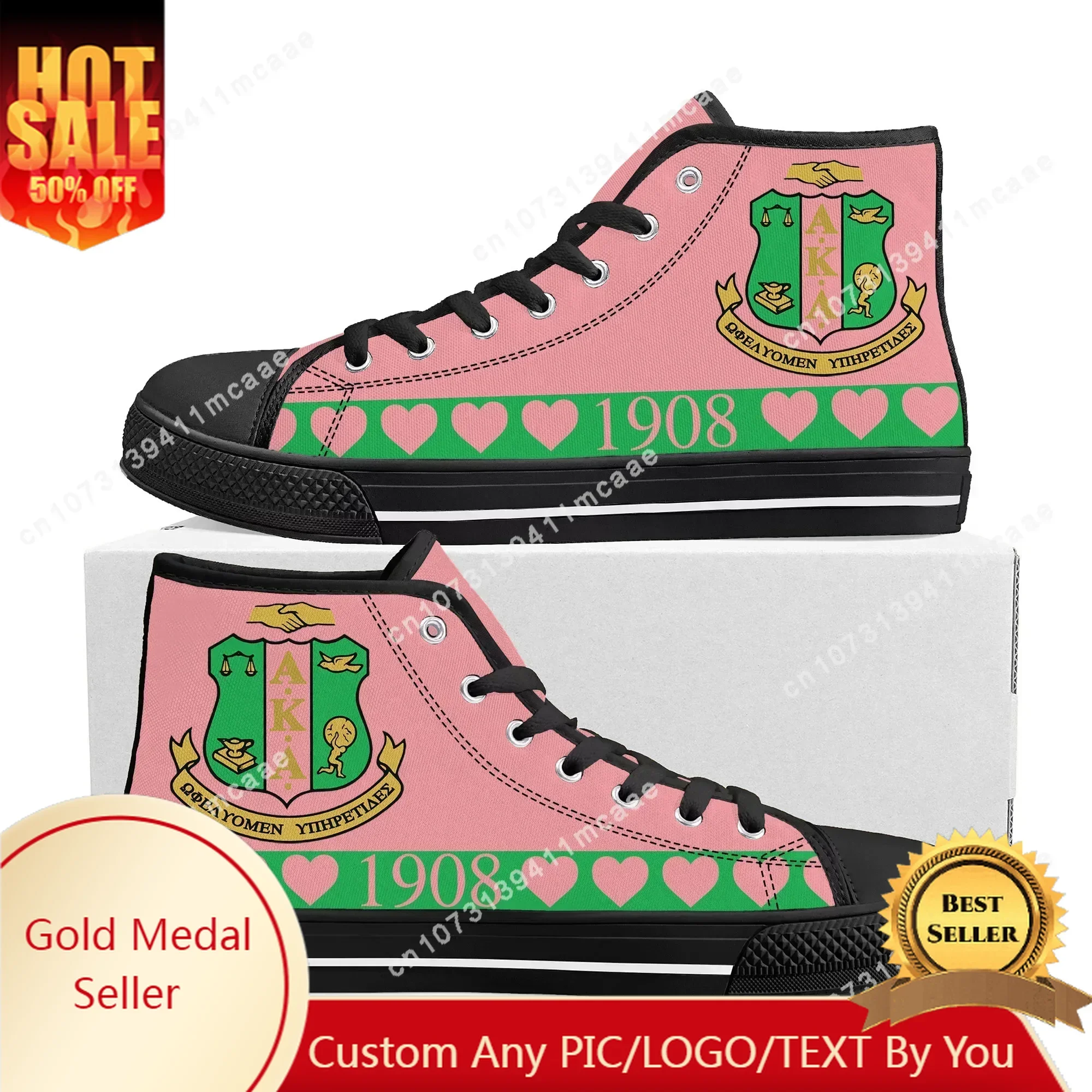 

Alpha Sorority AKA 1908 High Top Sneakers Mens Womens Teenager Kappa Alpha Canvas Sneaker couple Shoe Casual Custom Made Shoes