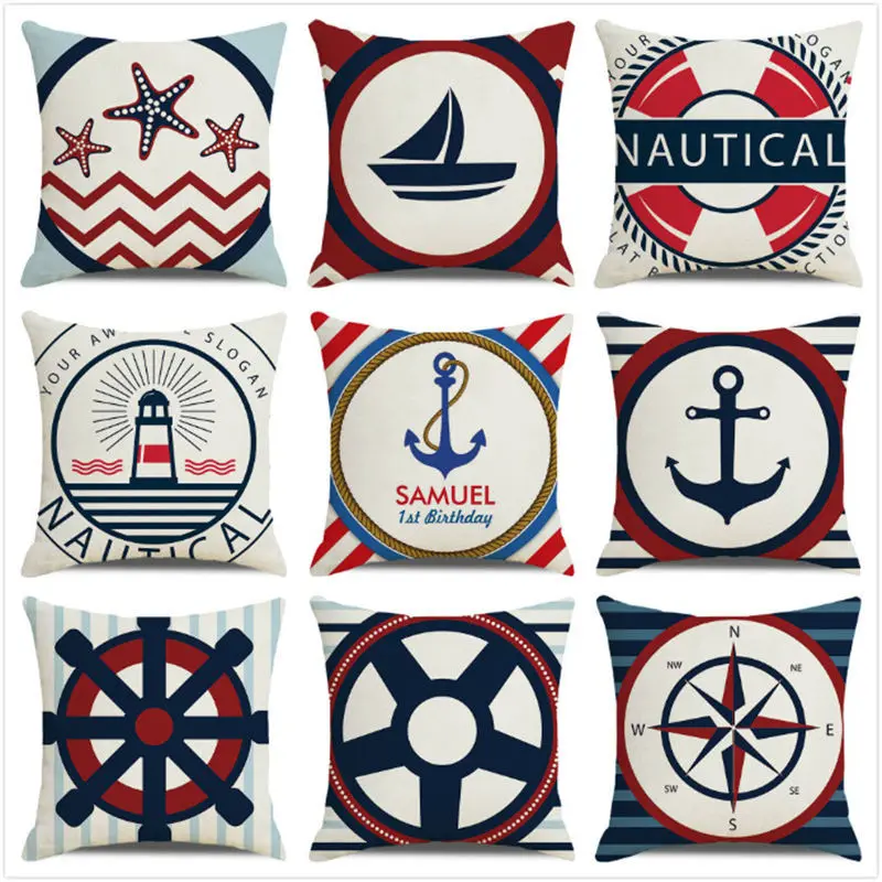 

Nautical Anchor Pillow Case Blue Ocean Linen Pillowcase for Pillow Kids Room Sofa Bed Pillow Covers Room Aesthetics Home Decor