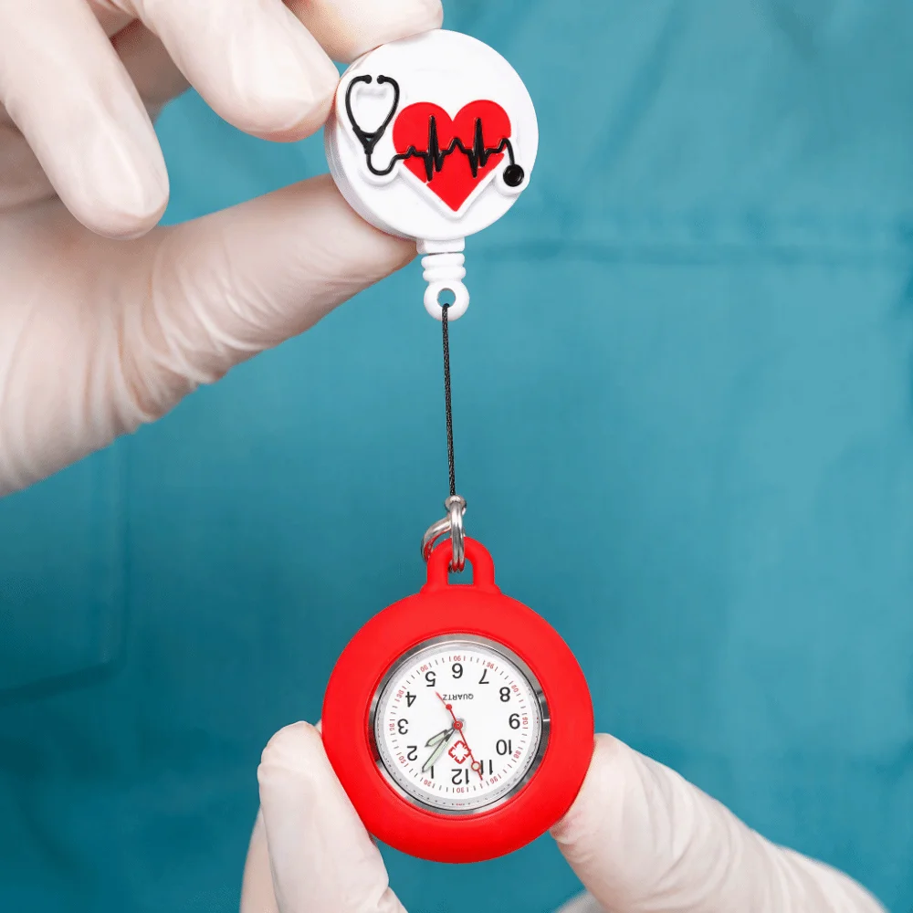 Worker Cartoon FOB Pocket Watches Retractable Simple Design Clip Hang Clock Fashion Accessories Silicone Clip Badge Reel Unisex