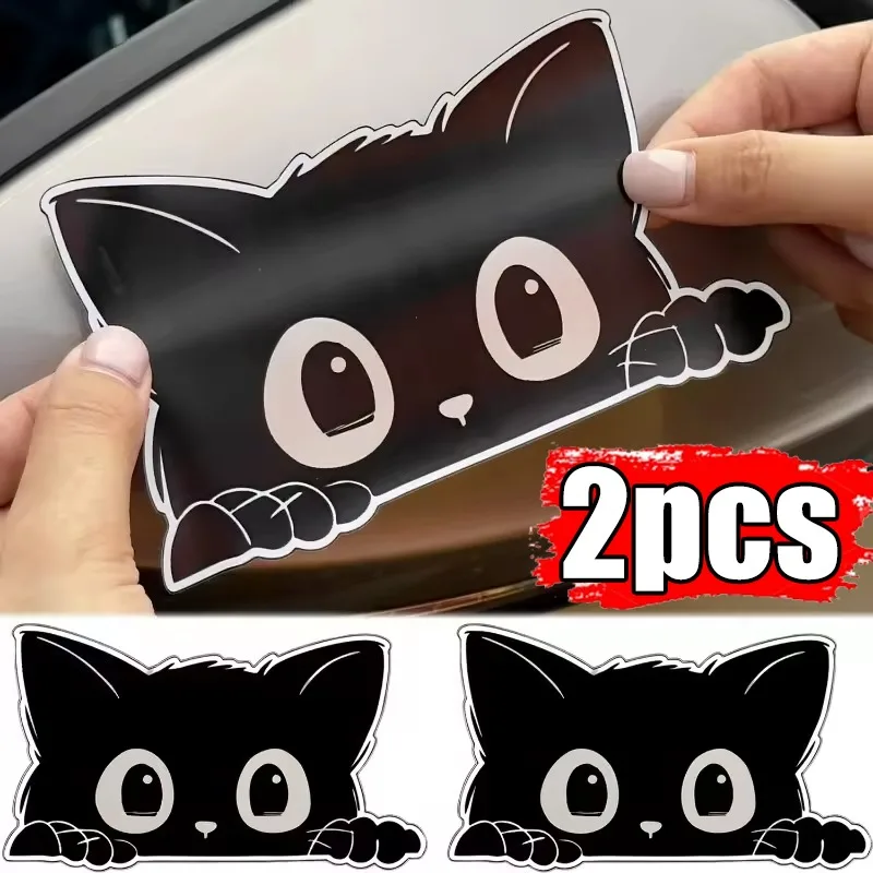 Waterproof Car Sticker Accessories Poor Cat Is Stealing with Big Eyes Watch Vinyl Car Styling Cover Waterproof PVC Decals 1/2pcs