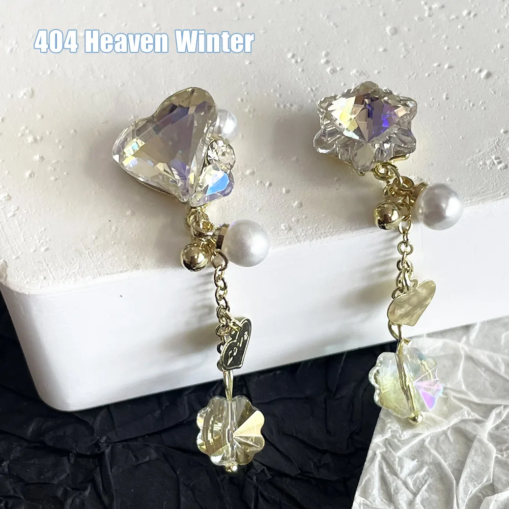 -Heaven Winter- Crystal Pile Diamond Pendant Jewelry Fantasy Light Snowflakes Heart Tassel Chain Rhinestones UV Gel Charms 404s