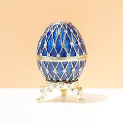 Susuzuku 1 Stuk Blauwe Faberge Ei Ornamenten Verzamelbare, Met De Hand Beschilderde Easter Ei Kristal Juwelen Snuisterij Juwelendoos Scharnierend