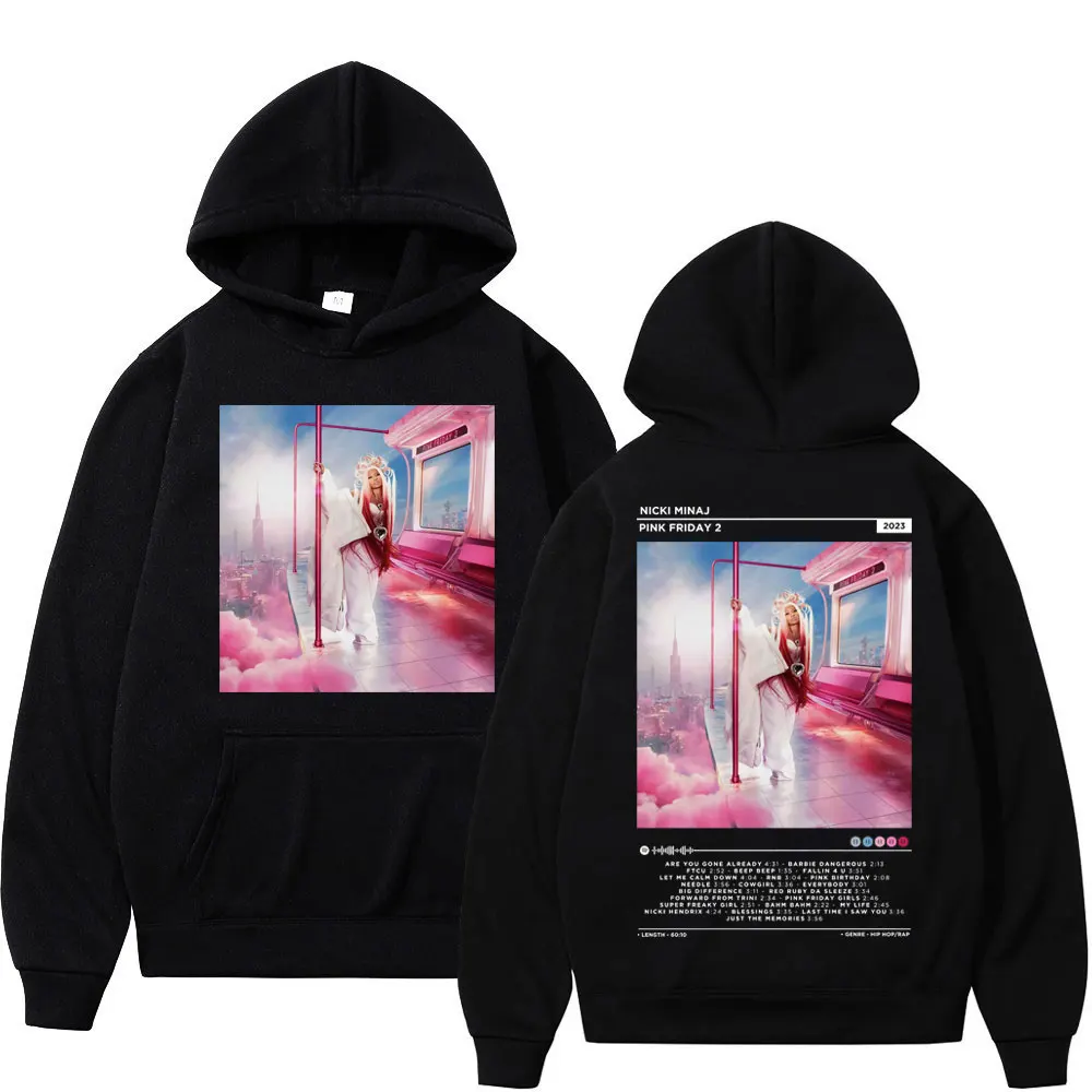 

Singer Nicki Minaj Music Album Cover Graphic Hoodie Pink Friday 2 Double Sided Print Sweatshirts Unisex Fashion Casual Pullovers