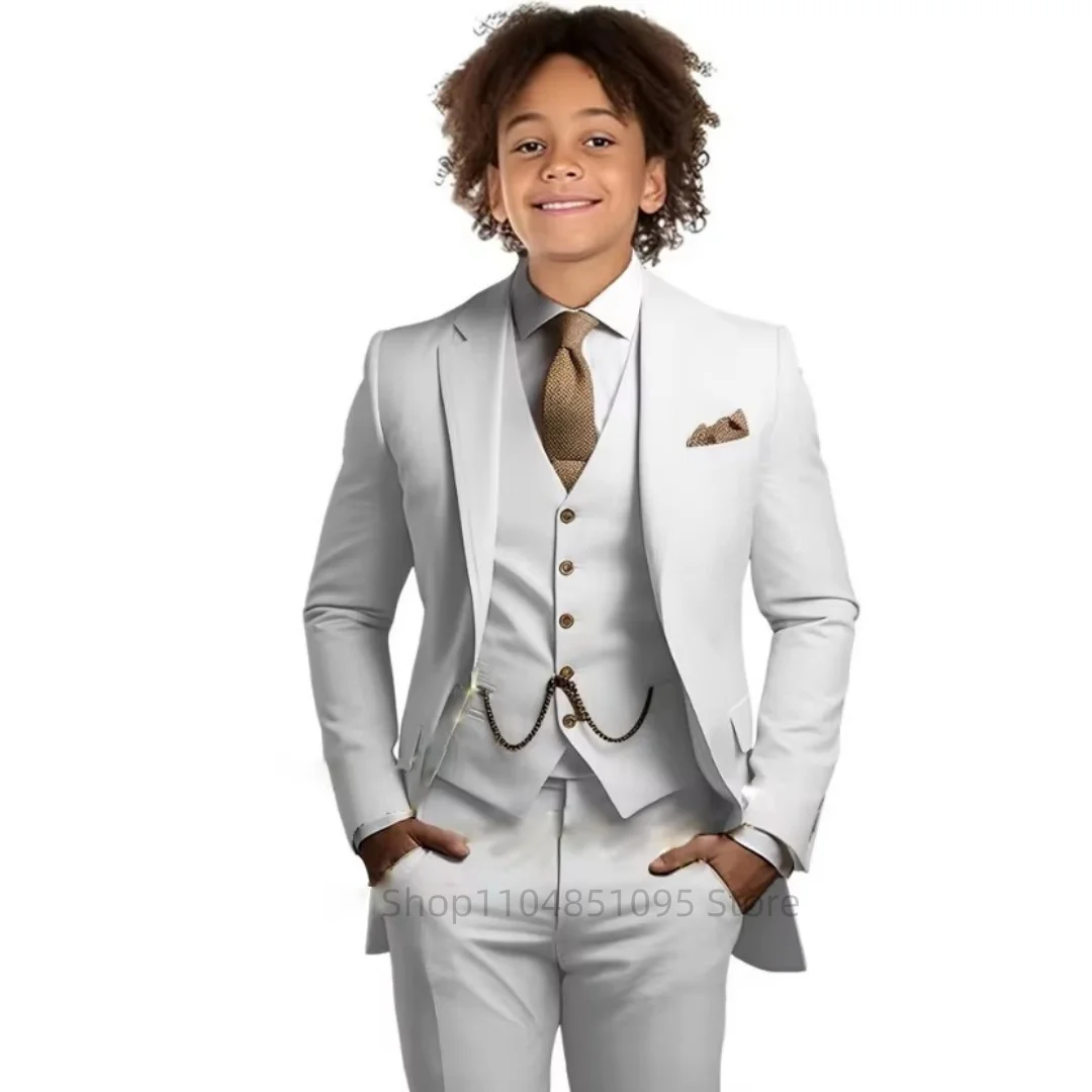 3 Pieces Boy's Suits Blazer Vest Pant Sets Child Wedding Tuxedo Formal Wear Birthday Stage Performance Costumes for 2-18 Years