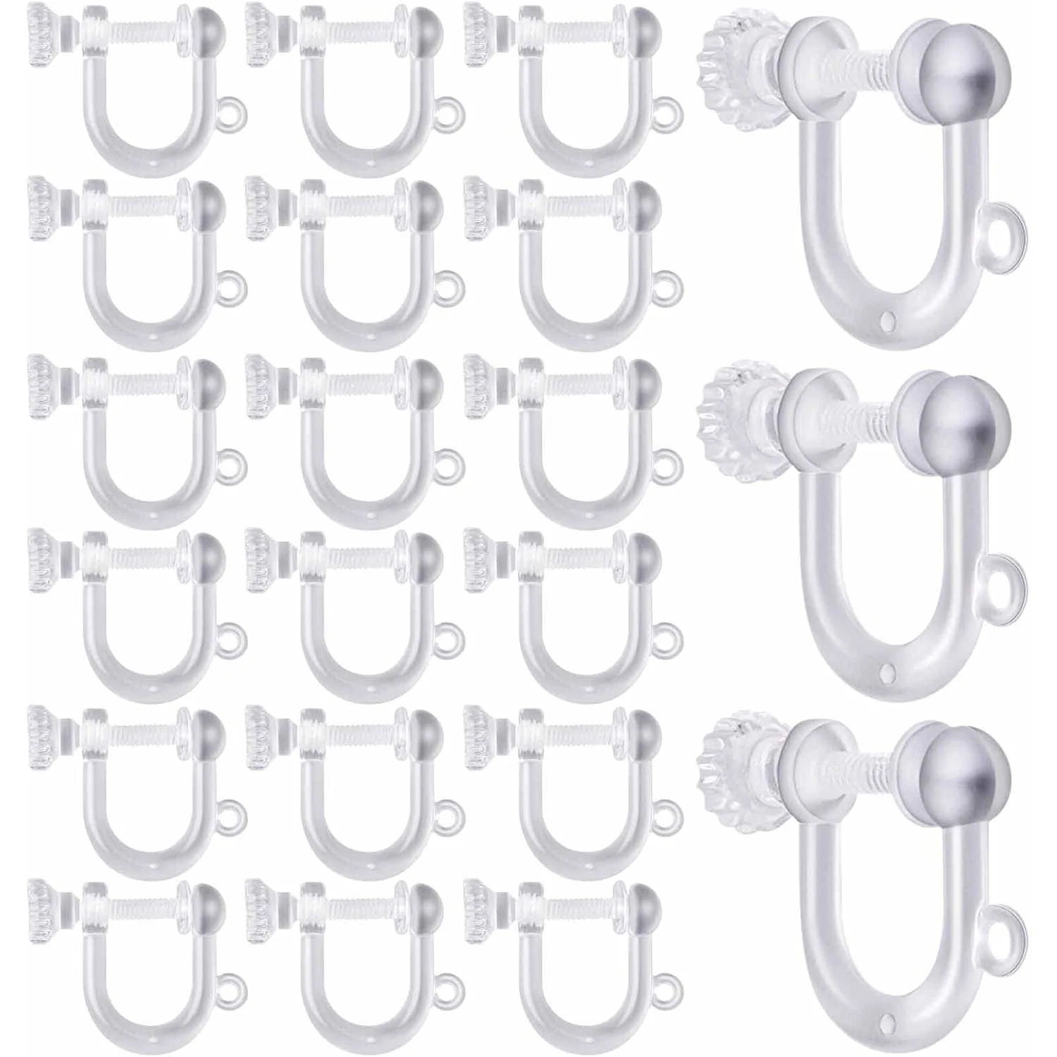 

20 штук прозрачных пластиковых застежек-конвертеров для серег, винтовые клипсы для серег, компоненты для изготовления серег с петлей