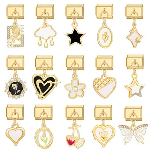 ヴィンテージローズチューリップハートスタークラウドゴールドカラーペンダントイタリアンチャームリンクステンレススチールフィット9mmイタリアンブレスレットDIYジュエリー 8ベストセールスChromeheartsブレスレット-8