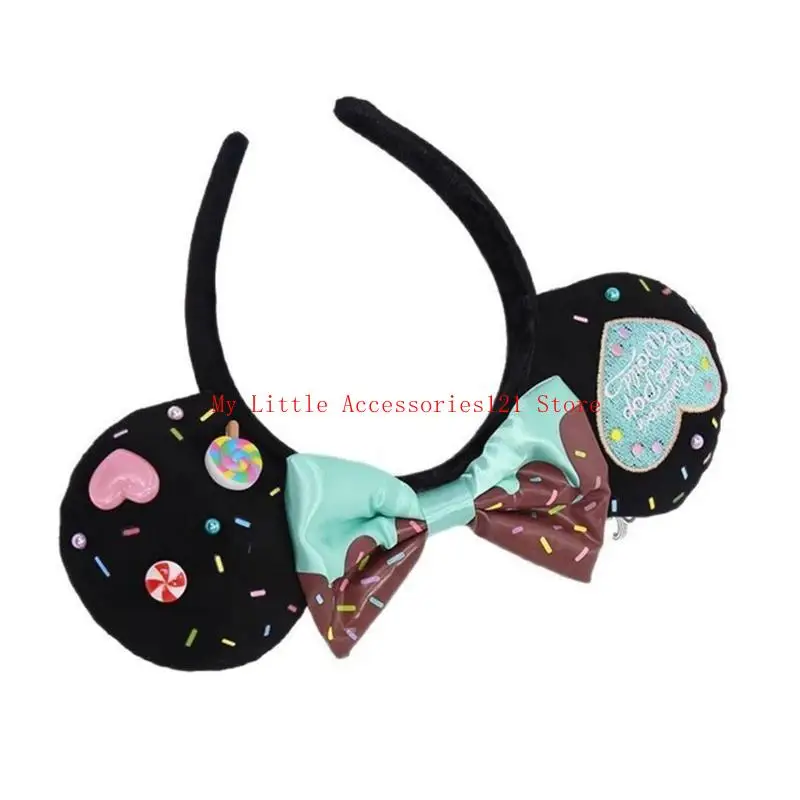Teste per le orecchie del mouse elastico con ricami dettagliati per feste tema Accessori per costumi familiari