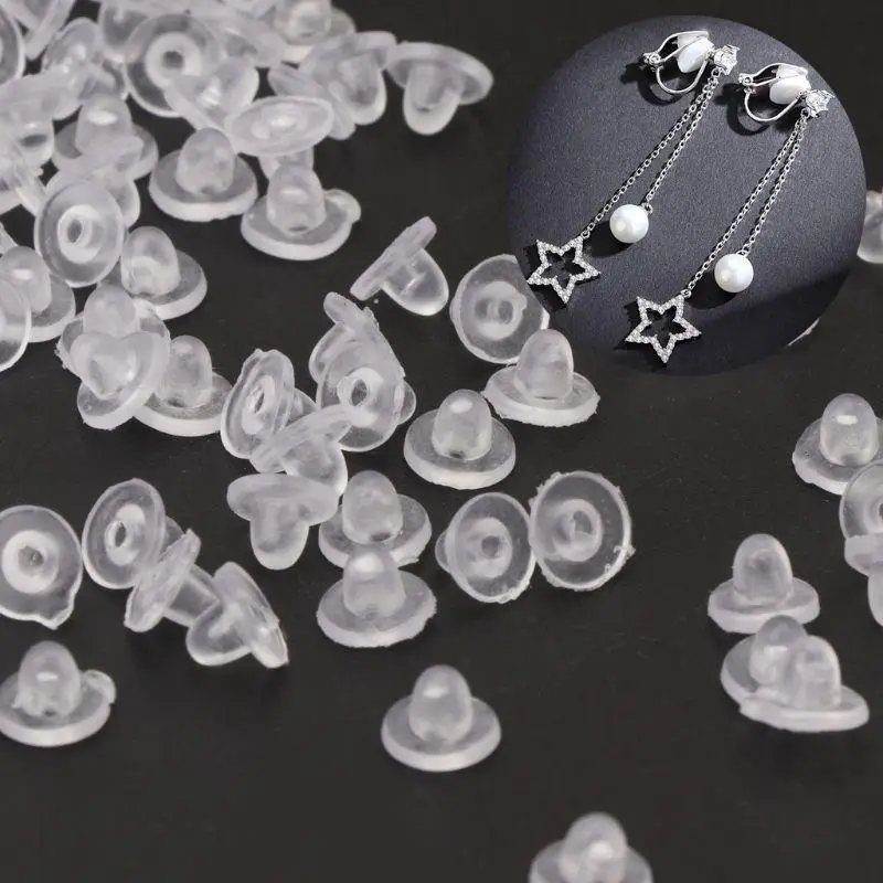A52E 100 Pcs Clear Earring Back Pads Cushions Silicone Pads for Clip-on Earrings