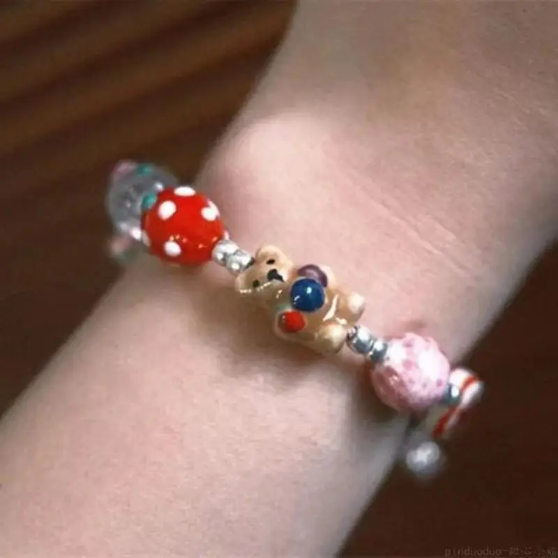 N7MF Elegant Bear Charm Bracelet Wristband Charm For Girls Seeking A Touch Of Whimsy