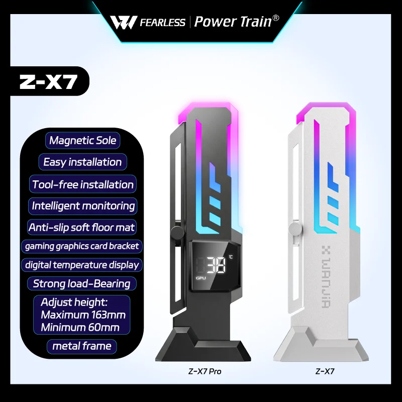 

Кронштейн для видеокарты Power Train Z-X7 PRO ARGB с дисплеем температуры, магнитным основанием, металлической рамкой, простой в установке, аксессуары для ПК