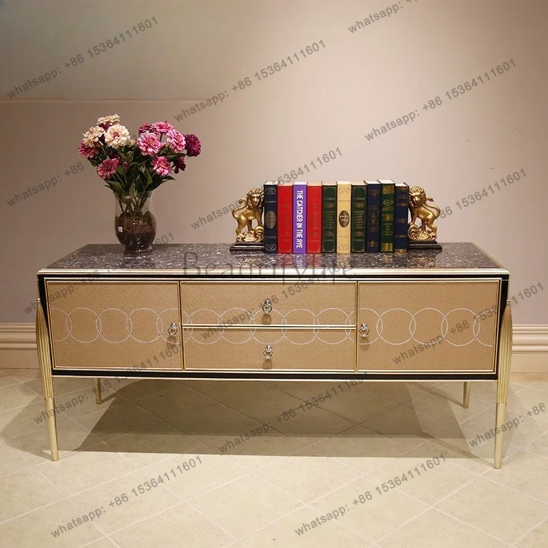 

yj5 Neoclassical Shark Skin TV Cabinet Bedroom Storage British Light Luxury TV Cabinet