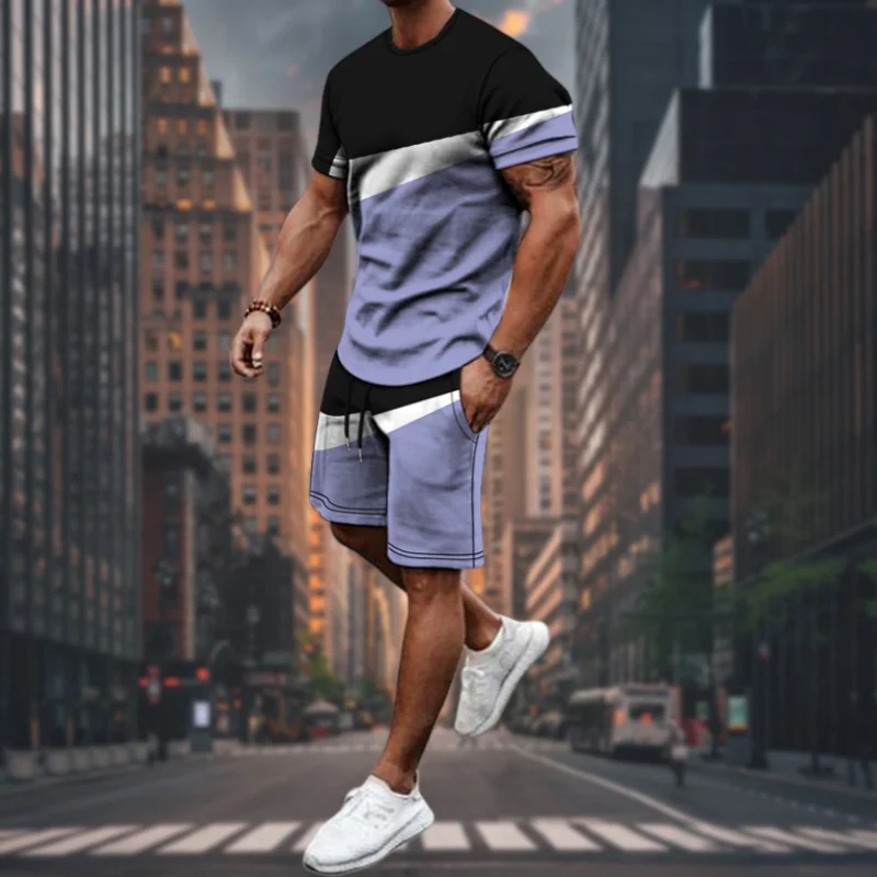 

New Men's Quick-drying T-shirt Shorts Set American Fashion Trend Beach Set High-quality Luxury Y2K Simple Short-sleeved Shorts
