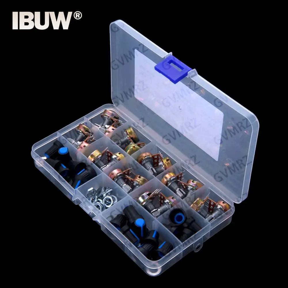 

18PCS WH148 50K 100K 500K 1K 2K 5K 10K 20K 1M with single-gang potentiometer kit with Blue knob 1K-1M