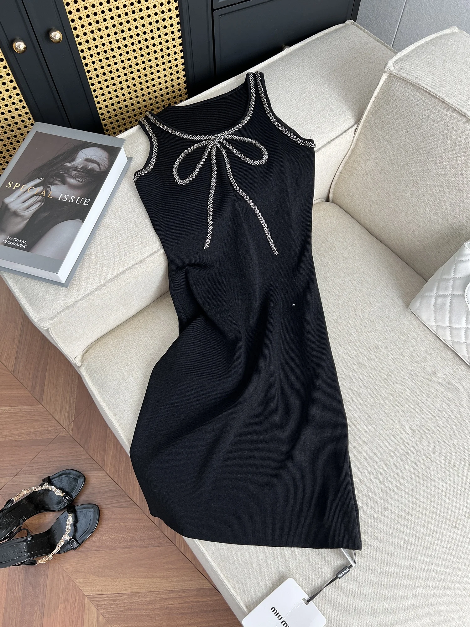 Ele Zomer Nieuwe Sle Afslanken Ontwerp Zware Kraal Knoop Svel Vest Dr Dames Casual Hoge Taille Dr