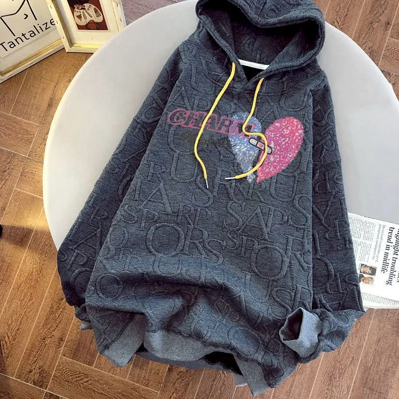 Fashion Hodies Women Autumn Winter Trendy Hooded Coats Casual Loose Couples Hoodie Printing Jacquard Design Sweatshirts Y2k Top