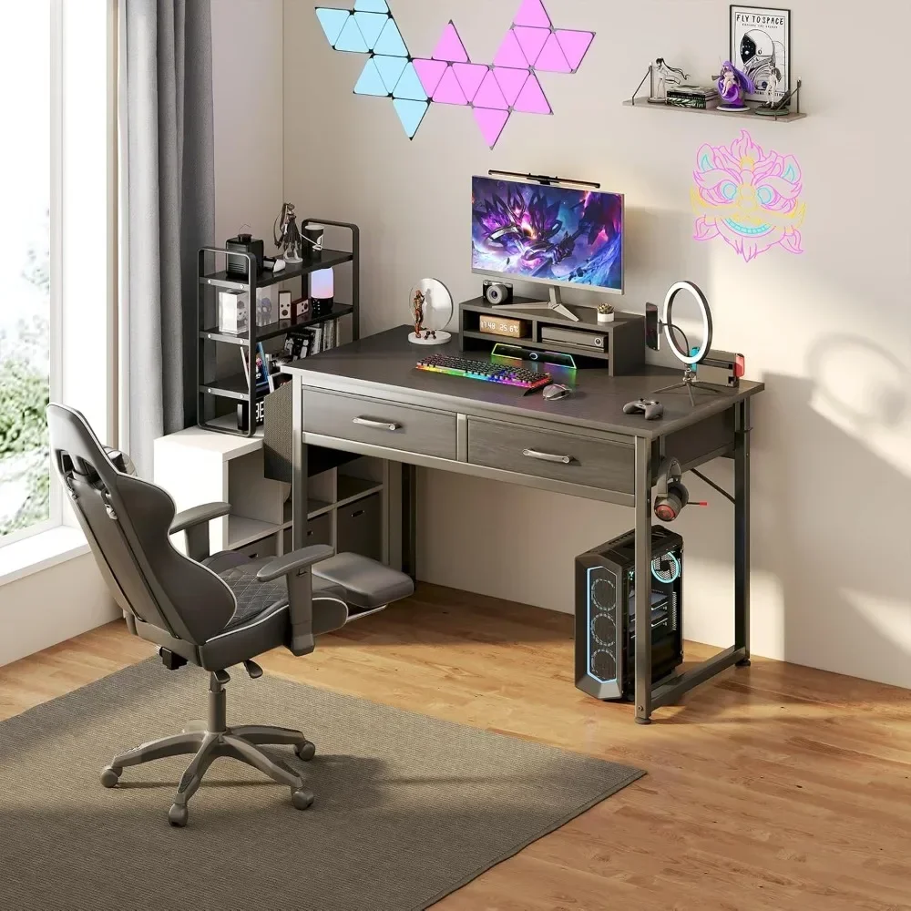 Computer desk with fabric drawers, small game desk with 2 drawers, study desk, writing desk, PC desk