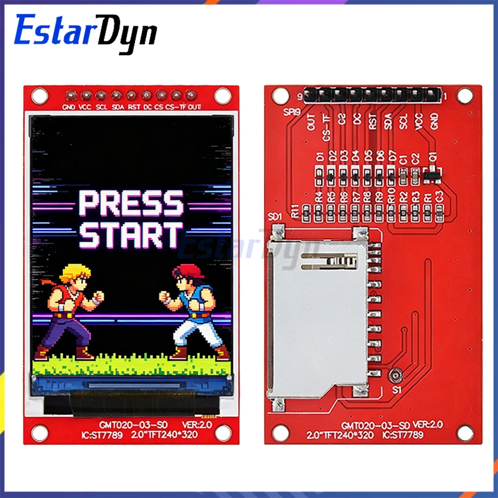 2.0 Inch ST7789V TFT LCD Display Module 240x320 SPI Full Color Dot-Matrix Screen with SD Card Slot for ESP32 DIY