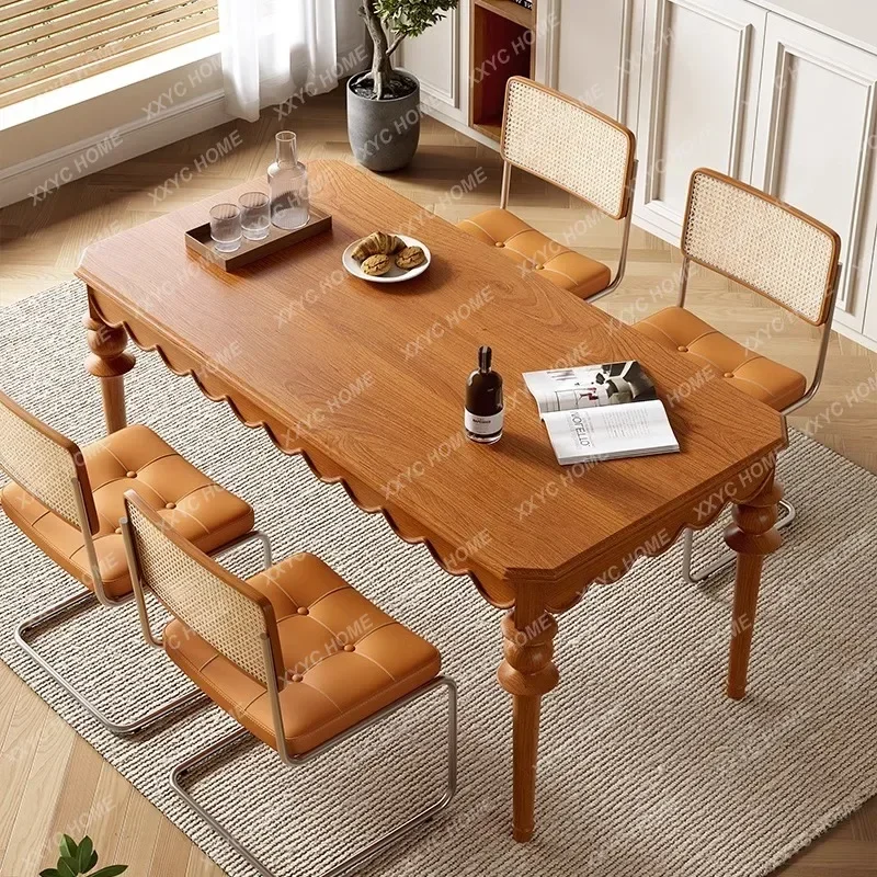 Solid wood vintage home living room dining table dining table braided rattan table